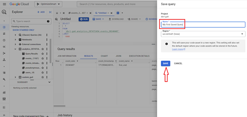 Understanding the BigQuery User Interface 77 Give your query a name