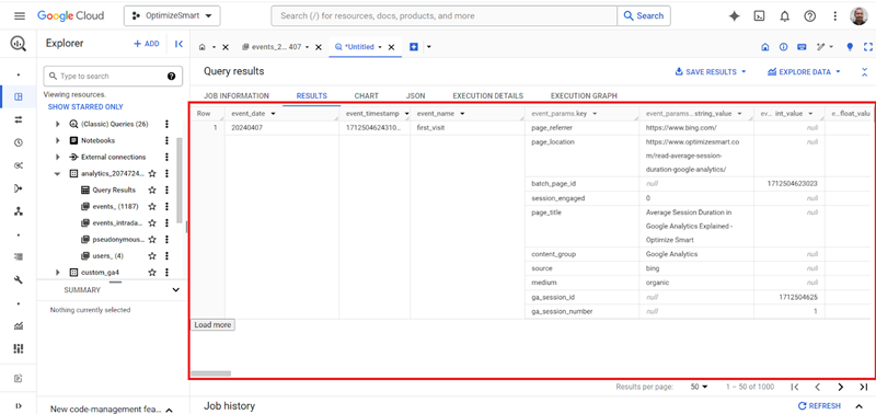 Understanding the BigQuery User Interface 73 expanded query result window