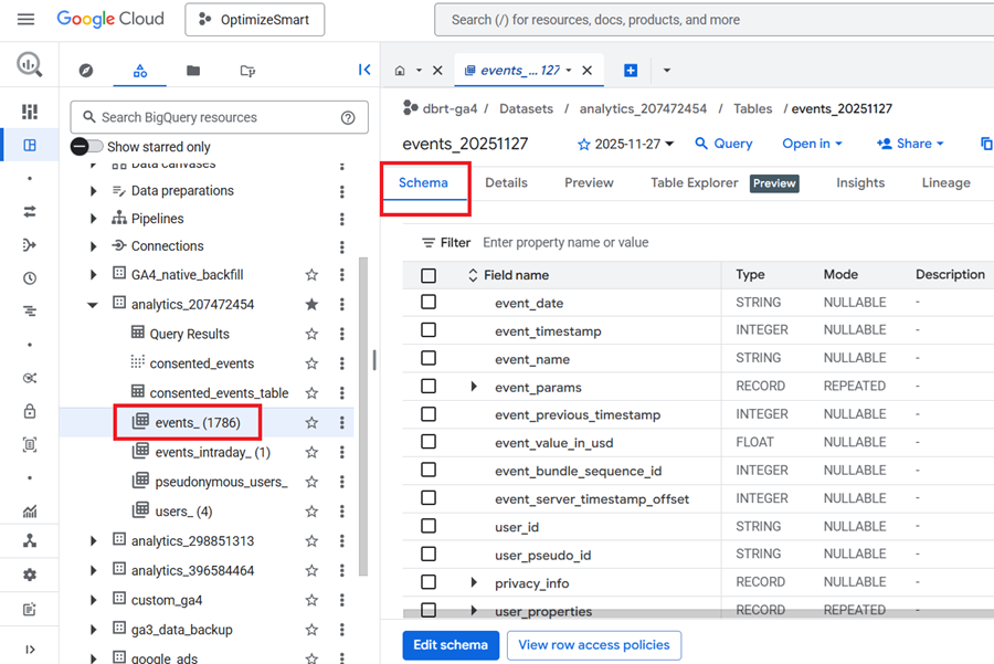 Understanding the BigQuery User Interface 22 Schema