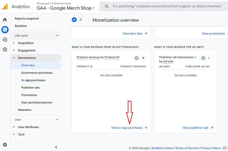 View in app purchases ga4