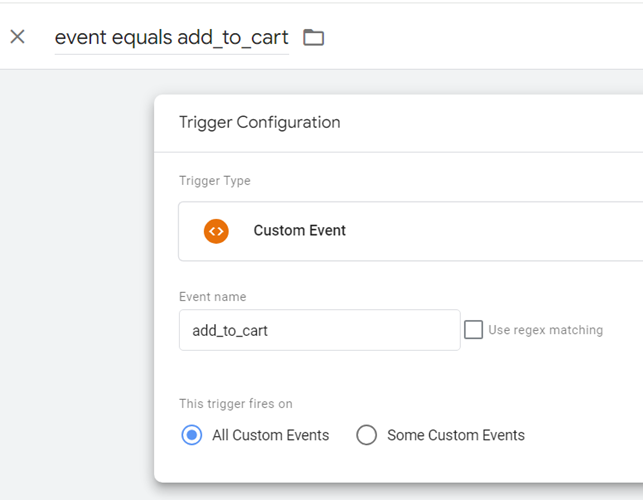 Tracking Add to cart Trigger configuration