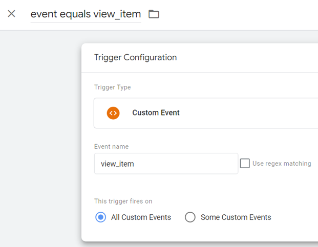Tracking view item details Trigger configuration