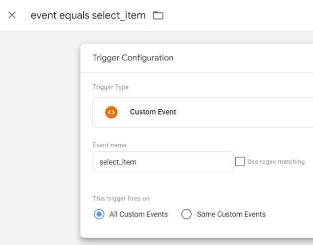 Tracking selecting an item from a list Trigger configuration