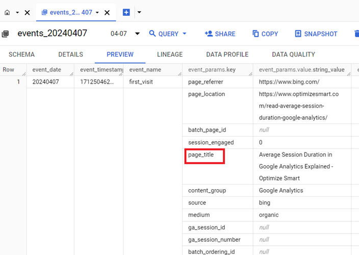 Understanding the BigQuery User Interface 44 The key field