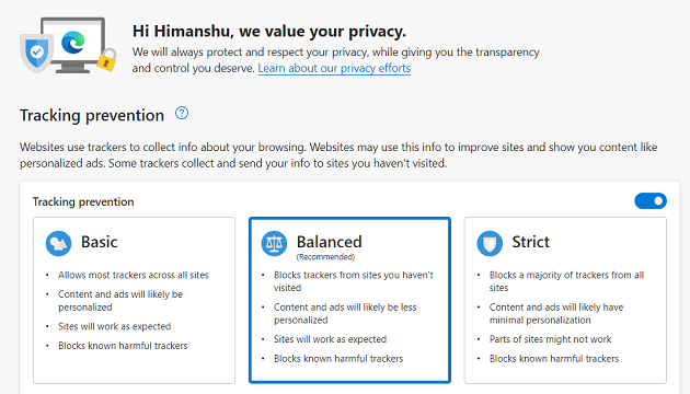 browser referral issues privacy settings