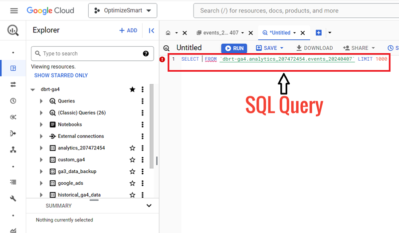 Understanding the BigQuery User Interface 48 Following is an example of an SQL query