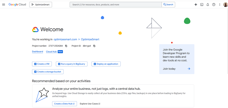 Understanding the BigQuery User Interface 1 home page google cloud console