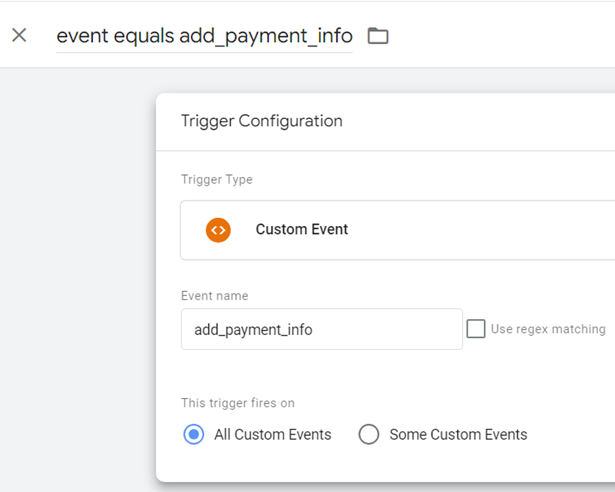 Tracking payment information during checkout Trigger configuration