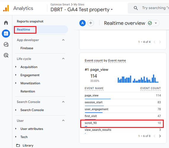 Navigate to the ‘Real time report in your GA4 property