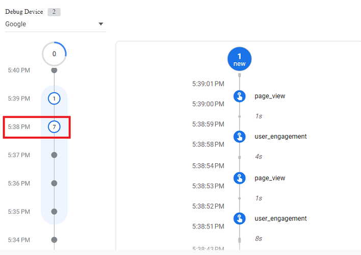 7 debugging events were recorded at 5 38 pm