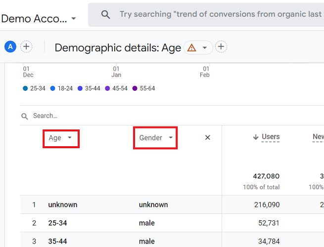 demographic details age ga4