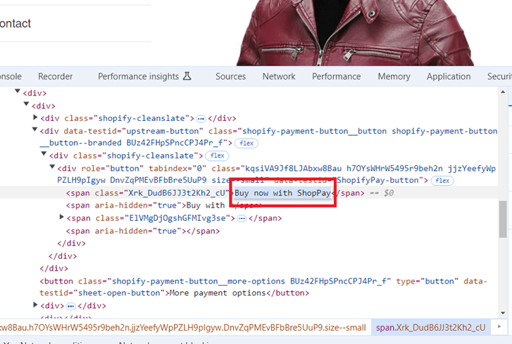 You can determine the ‘click text for your button via the developer console