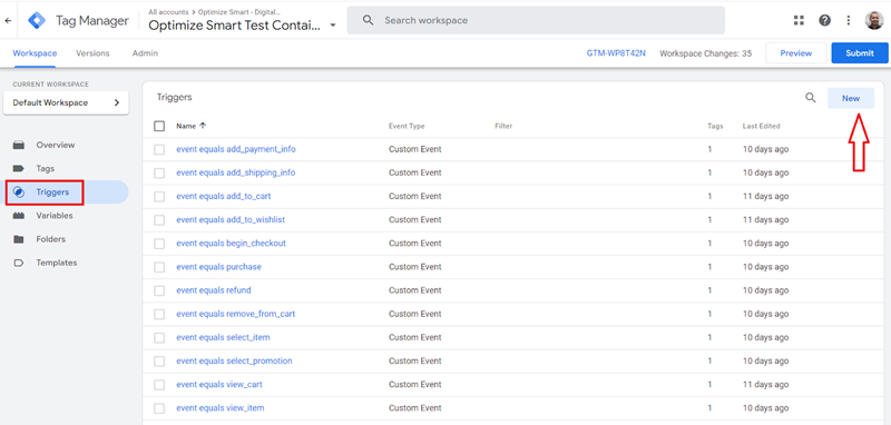 click on the ‘New‘ button to create a new trigger