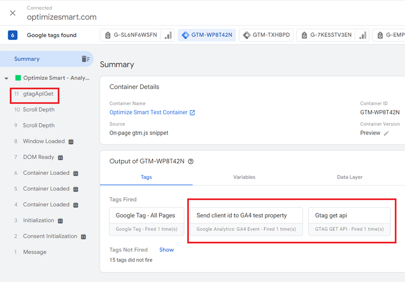 You should now be able to see the ‘gtagApiGet event listed in the event list