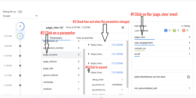 click on one of the events to determine how and when the associated parameter changed