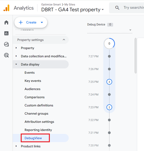 Navigate to the ‘DebugView‘ report of your GA4 property