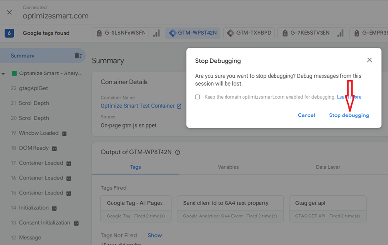 Click on the ‘Stop debugging button