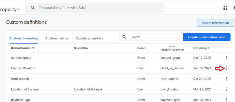 Click on the three dots menu next to user property